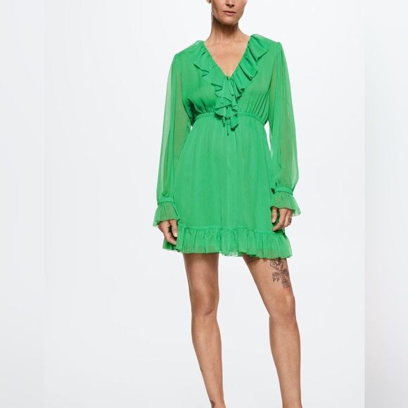 New Mango MNG Textured ruffled dress, women size small, size US 4 - Picture 2 of 11